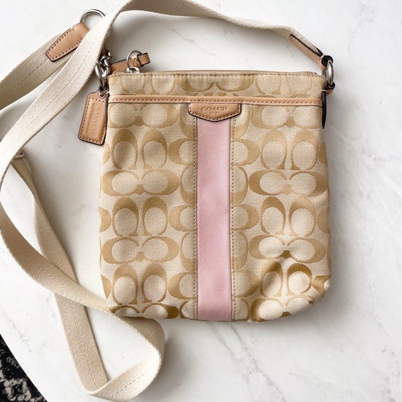 Coach Handbags - Coach Beige and Pink Crossbody Canvas Bag